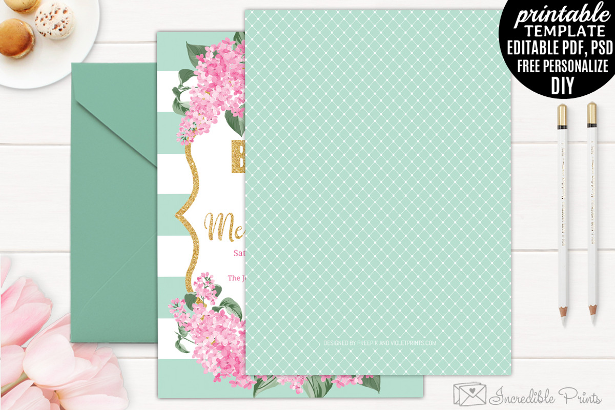 Mint Gold and Pink Bridal Shower, an Invitation Template by Blush Roses Print (Photo 2 of 2)