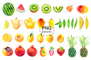 Watercolor tropical fruits., a Texture Illustration by lilisavelieva (Thumbnail 2 of 5)
