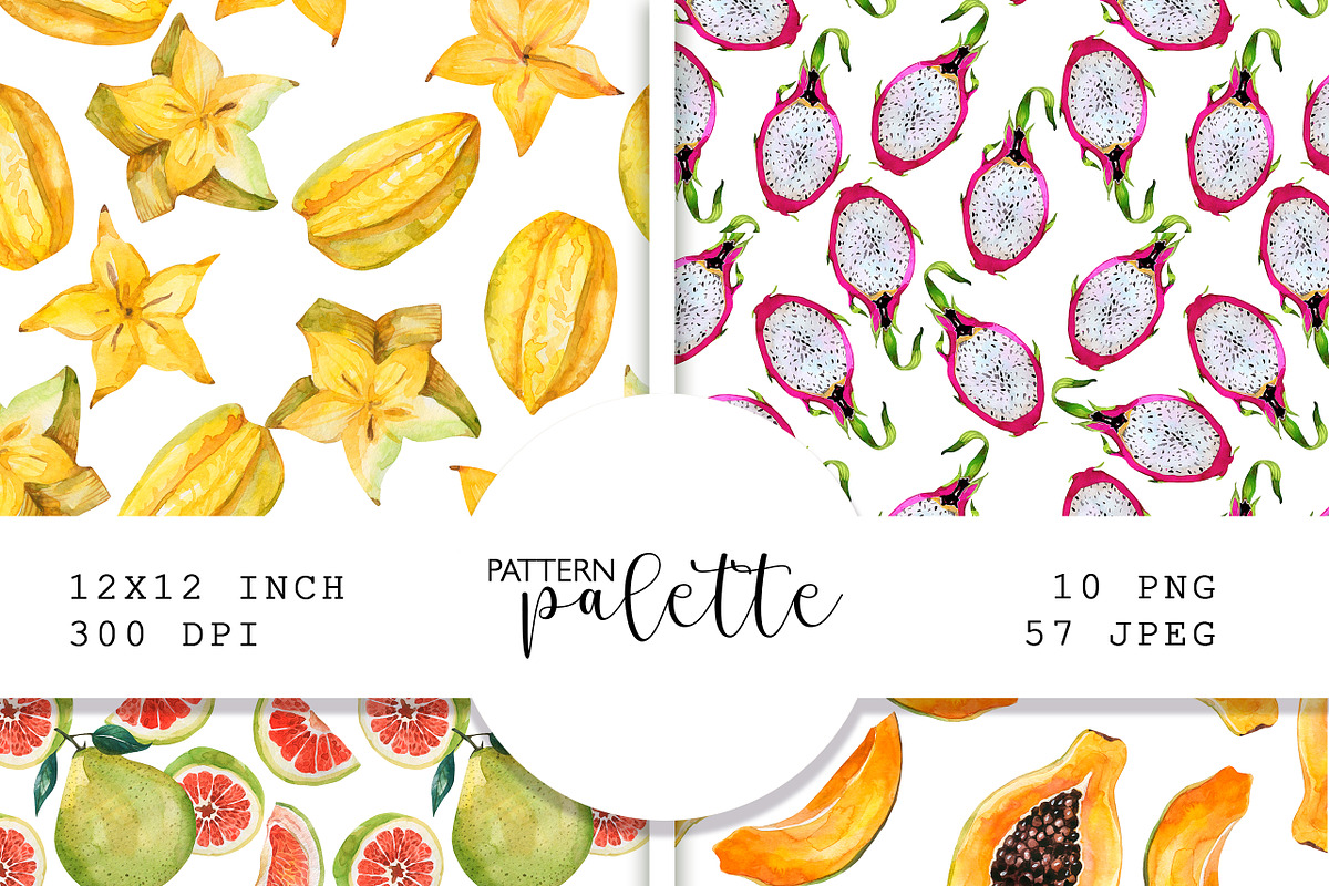 Watercolor Exotic Fruits Patterns, a Pattern Graphic by PatternPalette (Photo 2 of 15)