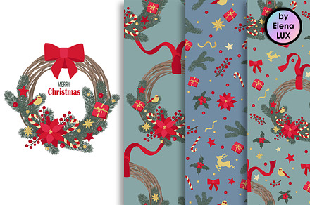 Christmas wreath + seamless set