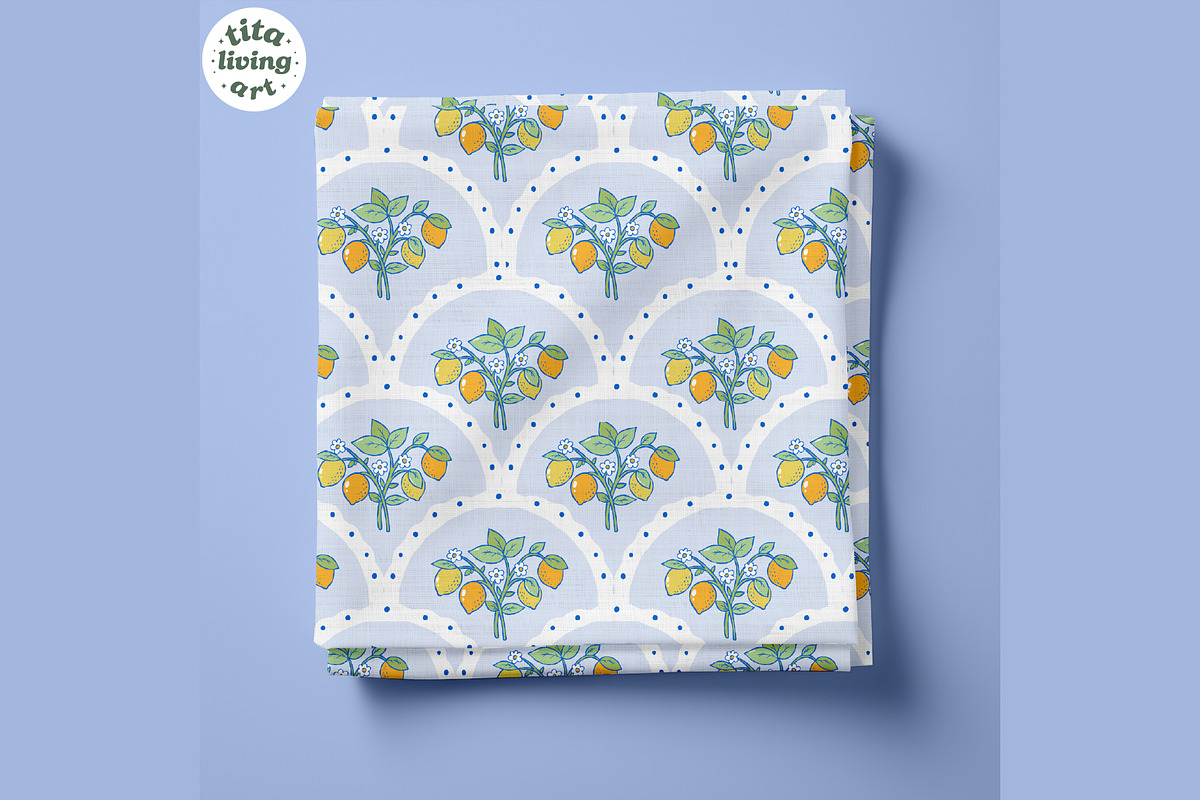 Lemon Scalloped Seamless Pattern, a Food Illustration by TitaLivingArt (Photo 3 of 10)
