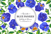 Blue Pansies Vector Set, an Illustration by MarynaPetrovska (Thumbnail 1 of 15)