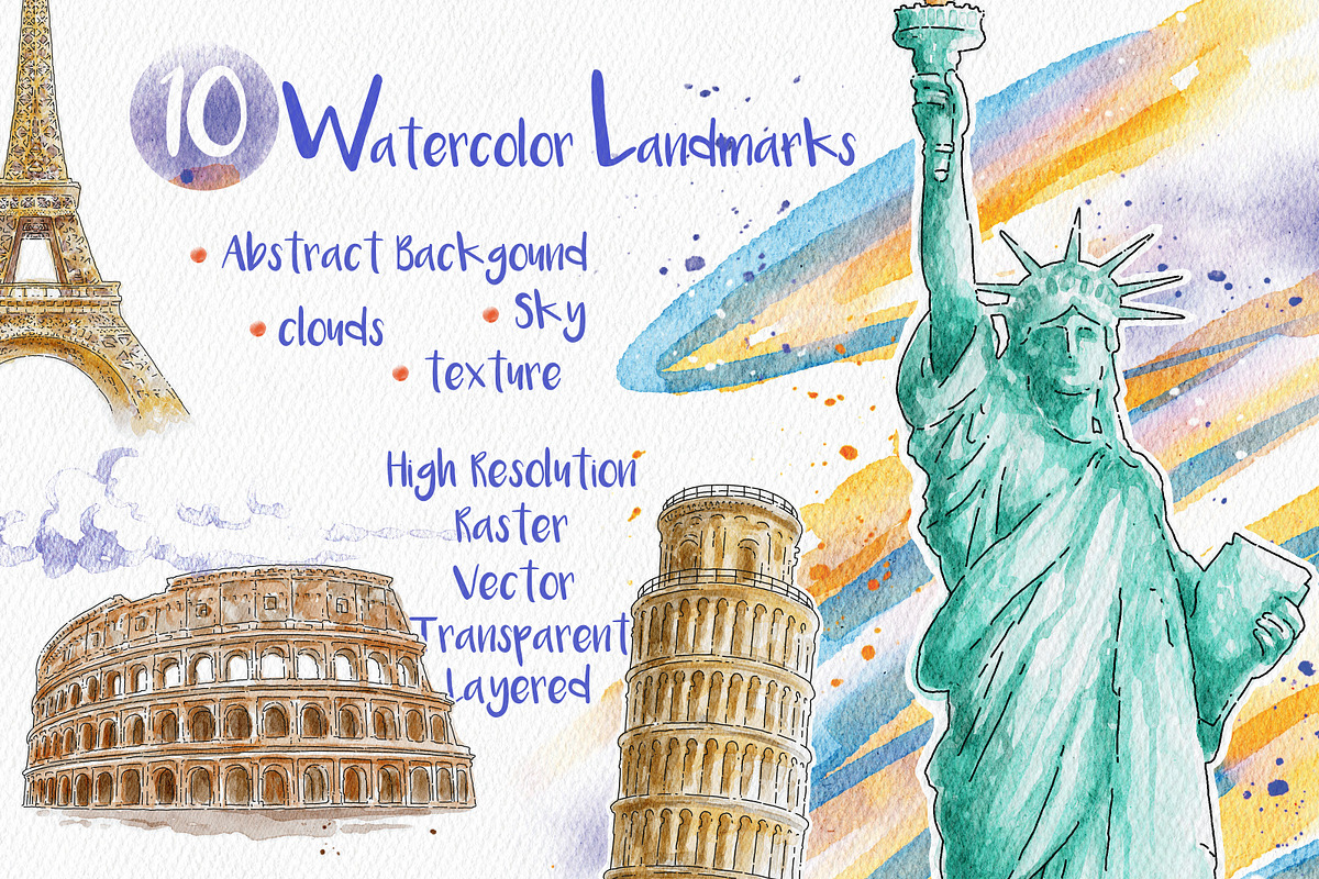 Water Color Landmark, an Object Graphic by NStudio (Photo 1 of 12)