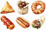 Watercolor Street Food Clipart, an Illustration by Craft Nest (Thumbnail 2 of 6)
