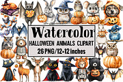 Watercolor Halloween Animals Clipart, an Illustration by Design Market (Thumbnail 1 of 3)