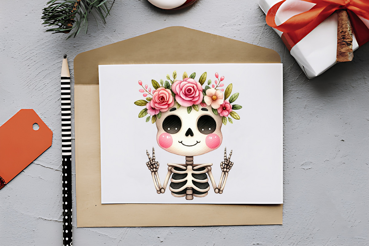 Cute Ghosts  Kawaii Skeletons PNG, an Illustration by RobertsArt (Photo 7 of 7)