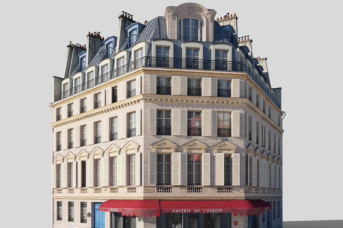 Parisian corner building, an Architecture 3D Model by happy brush (Photo 1 of 11)