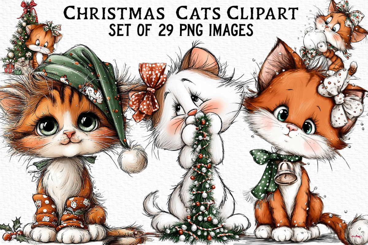 Christmas  Cats Clipart, an Illustration by Craft Nest (Photo 1 of 6)