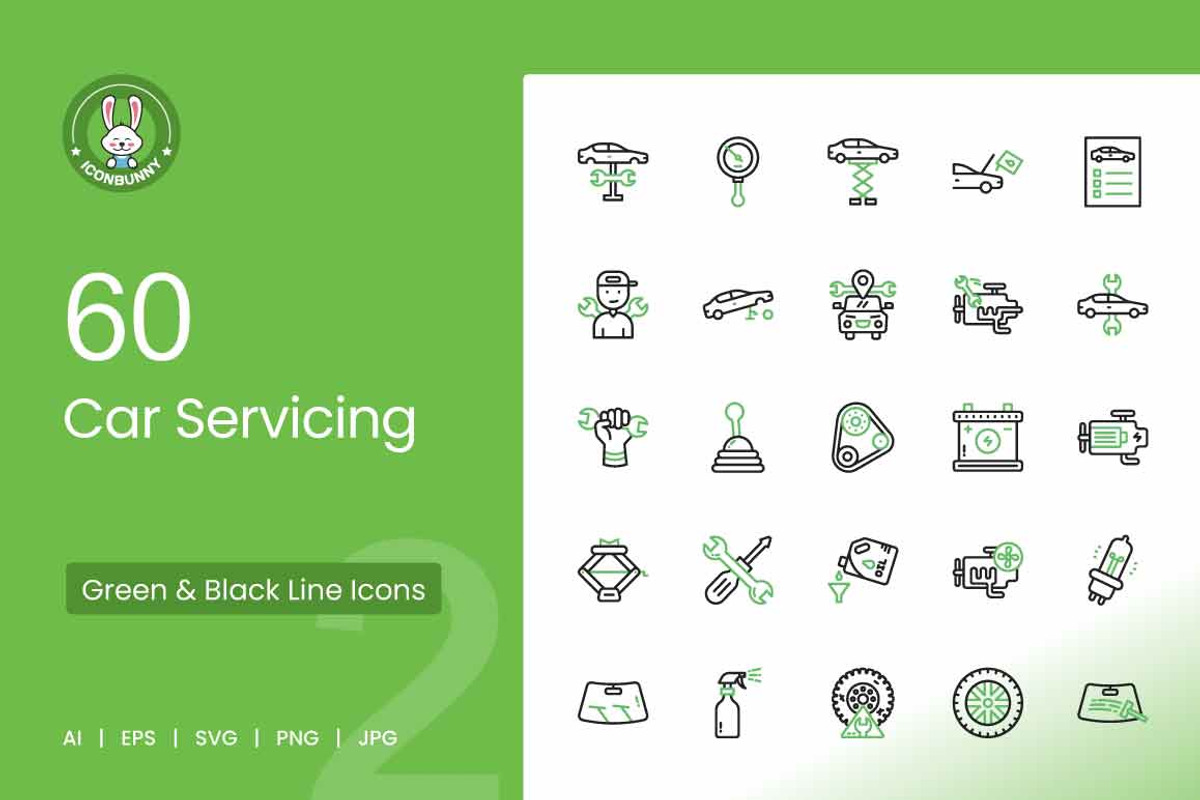 Car Servicing Green & Black Icons, an Icon by IconBunny (Photo 1 of 2)