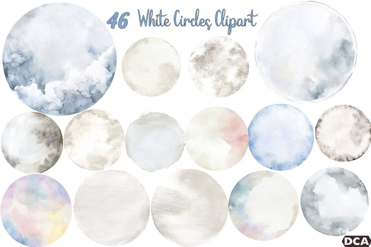 White Watercolor Circles Clipart, an Illustration by DreamCafeArt (Photo 1 of 7)