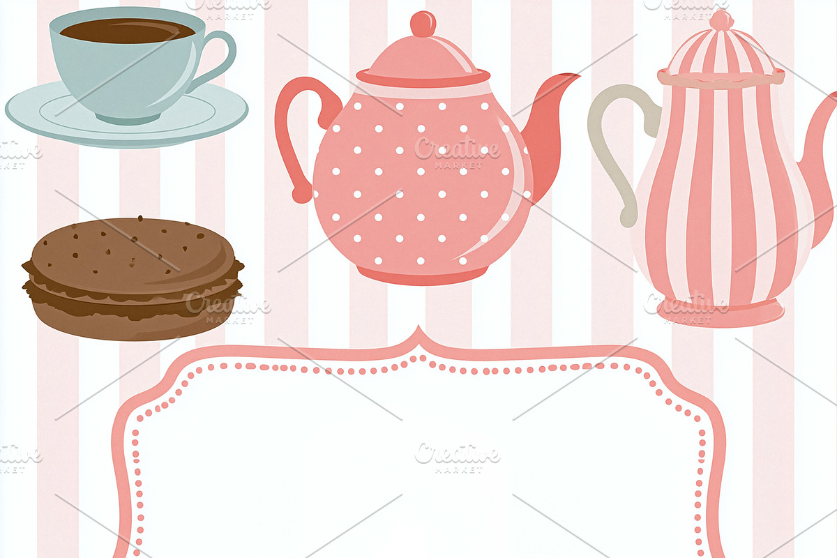 Sweet tea party invitation template with desserts, teacups, teap, an Illustration by Studio ANNA (Photo 1 of 2)
