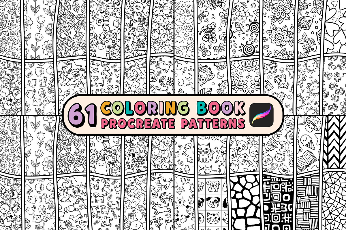 61 Procreate Coloring Book Patterns, a Brush Add-On by Heather Green Designs (Photo 1 of 10)