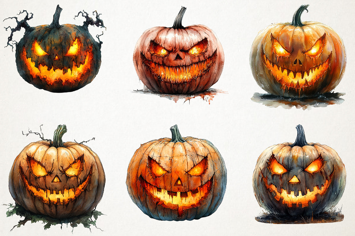 Creepy Pumpkin Character Watercolor, an Illustration by RobertsArt (Photo 7 of 7)