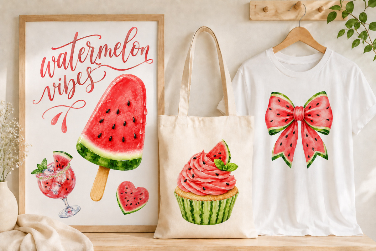 Watermelon Vibes Watercolor Clipart, a Food Illustration by Whimsy Brush Studio (Photo 8 of 8)