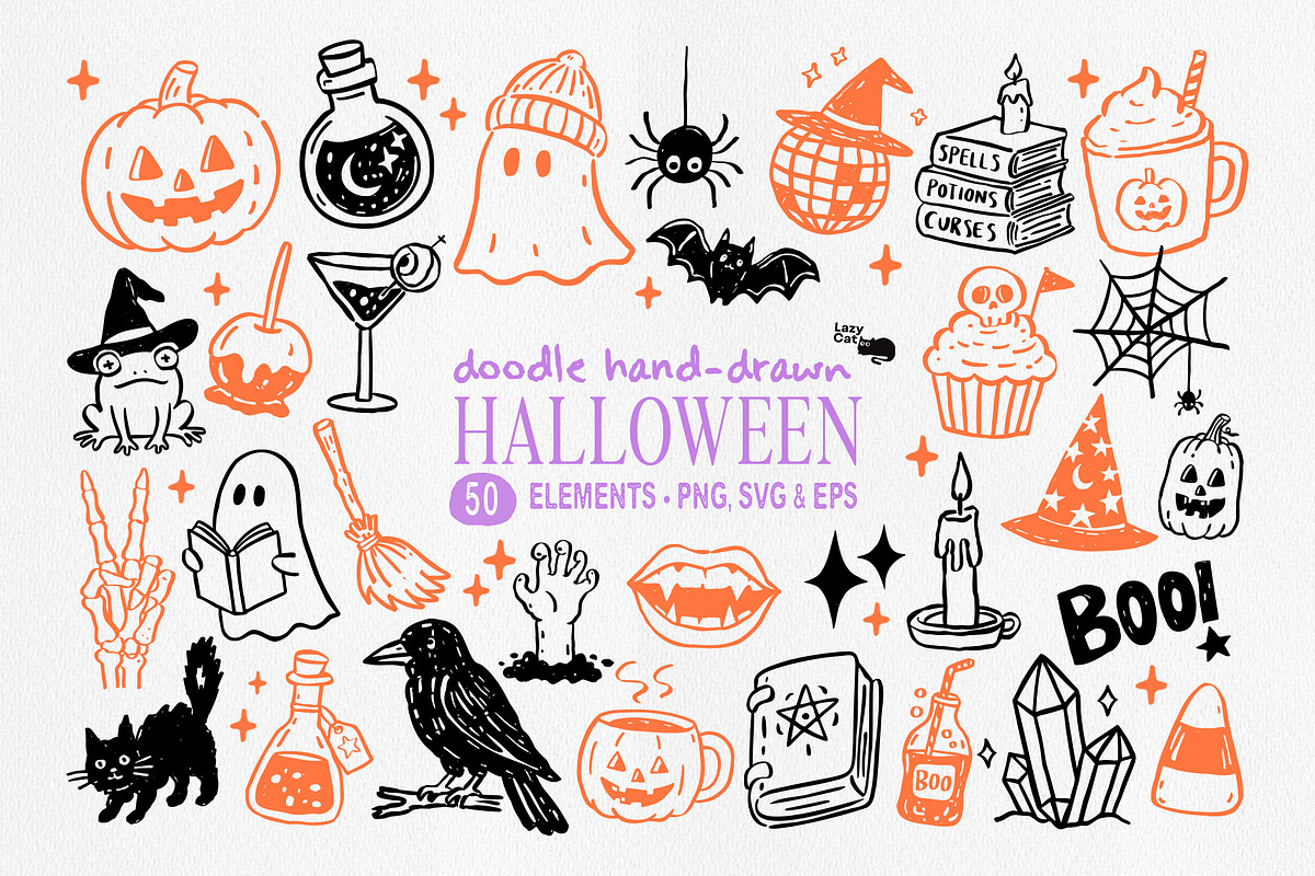 Halloween Hand-Drawn Doodles, an Object Graphic by Lazy Cat (Photo 1 of 7)