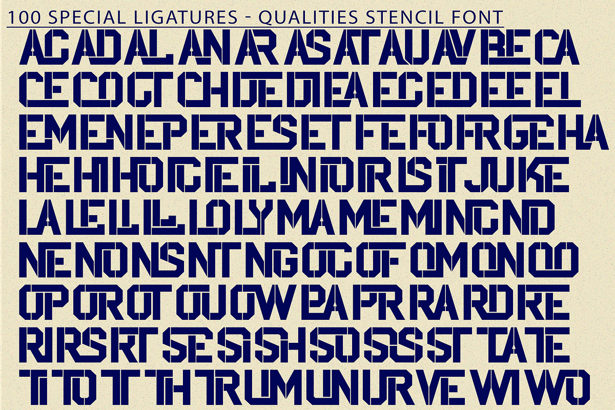 Qualities Stencil Font, a Sans Serif Font by 177Studio (Photo 7 of 7)