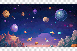 Alien Planet Pixel Art Background