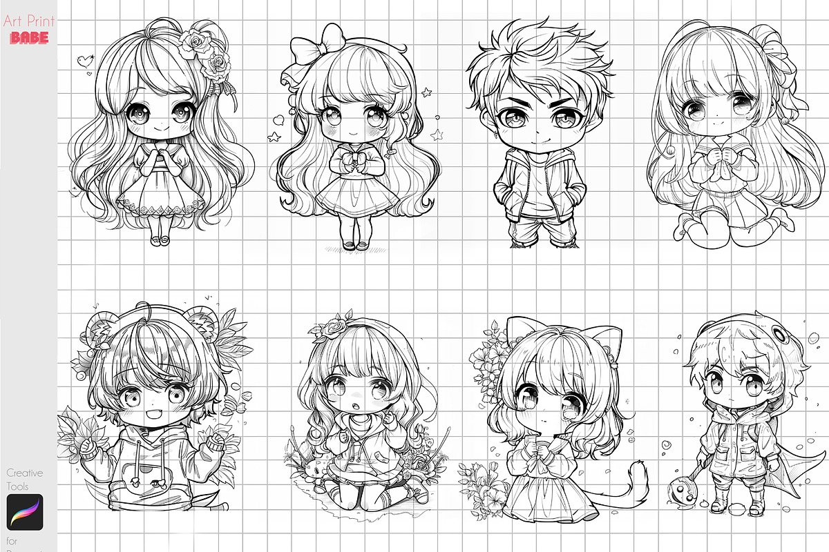 Procreate Chibi Pose Draw Coloring, a Brush Add-On by ArtPrintBabe (Photo 2 of 3)