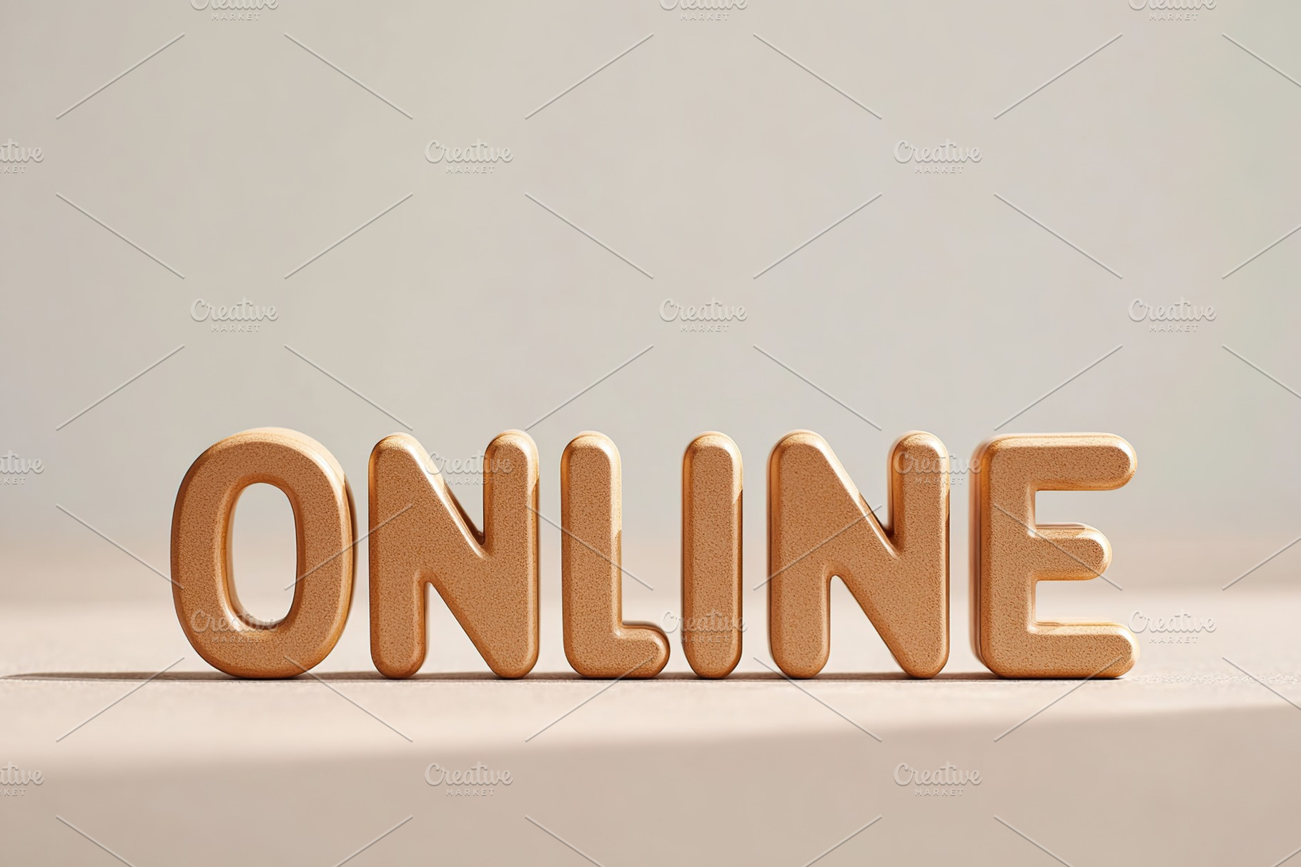 Creative wall poster displaying the word ONLINE in wooden letters with a neutra, a Background Photo by AlyaAnd