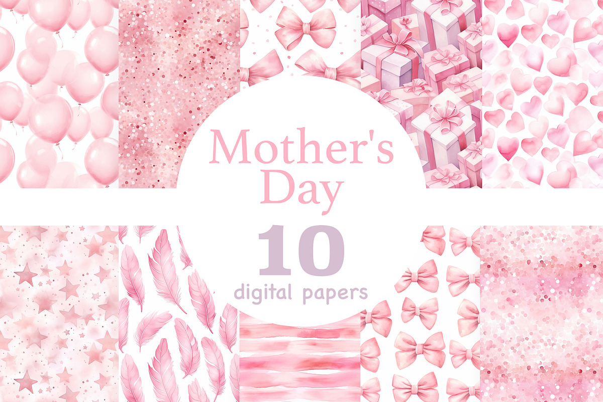 Mothers Day Digital Papers, a Pattern Graphic by GlamArtZhanna (Photo 1 of 4)