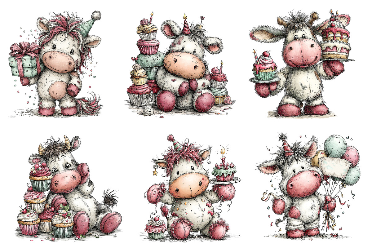 Whimsical Birthday Unicorn Clipart, an Illustration by Dream Creation (Photo 6 of 6)
