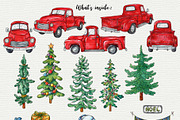 Christmas truck watercolor clipart, an Object Graphic by Trinibis (Thumbnail 2 of 5)