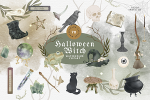 Watercolor Halloween Witch PNG