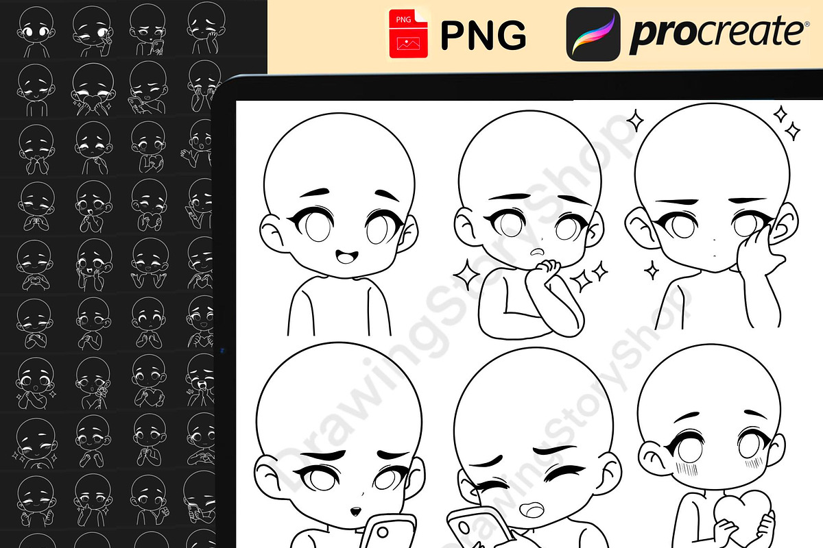 50Chibi Emote Bases Stamps Procreate, a Brush Add-On by DrawingStoryShop (Photo 6 of 6)