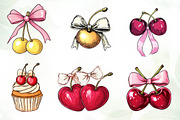 Watercolor Coquette Cherries Bow, an Illustration by CreationArt (Thumbnail 2 of 5)
