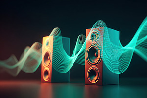 Sound waves dynamically stretching from speakers creating an immersive audio ex, a Background Photo by AlyaAnd