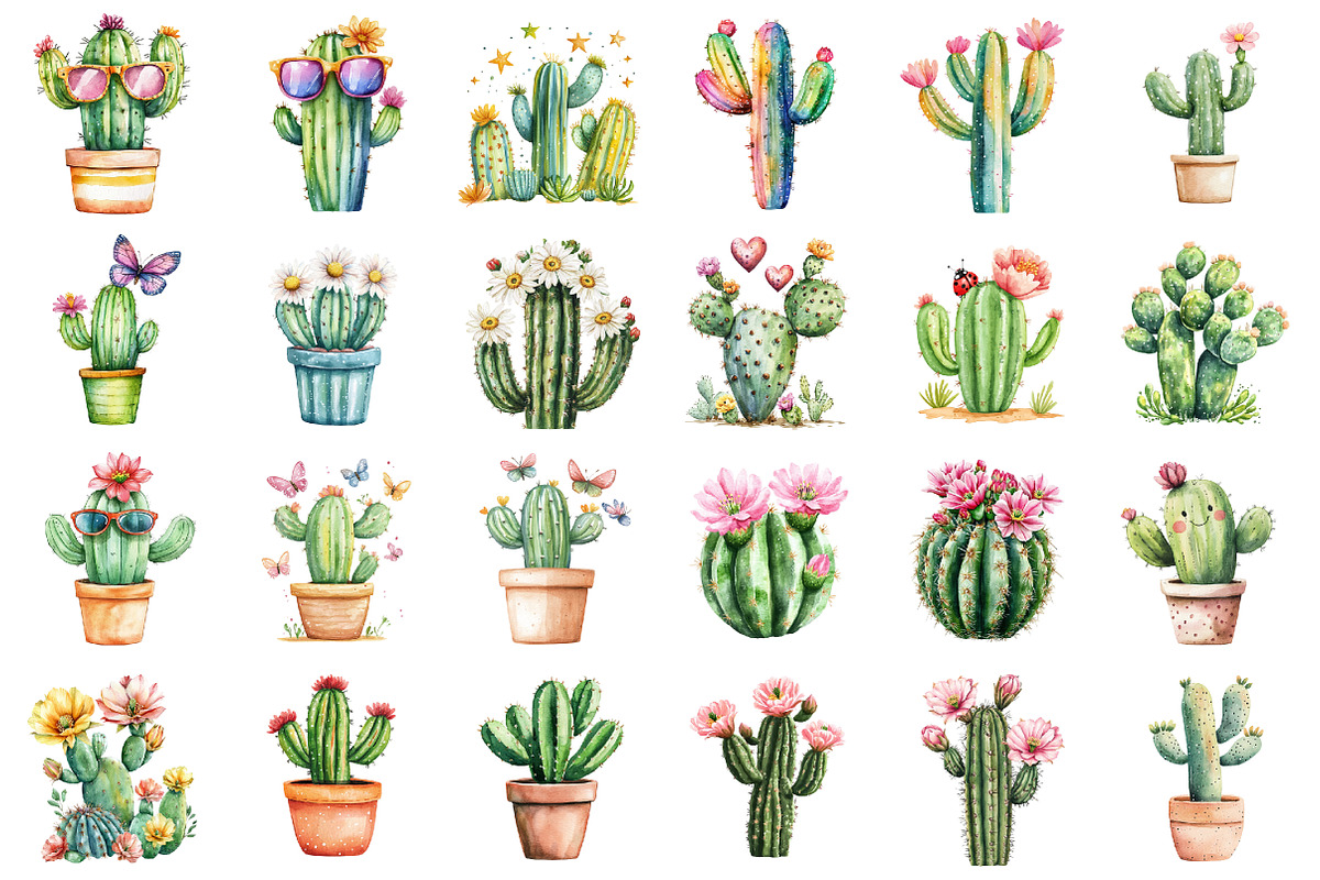 Whimsical Summer Cactus Clipart, an Illustration by designcity5 (Photo 2 of 5)