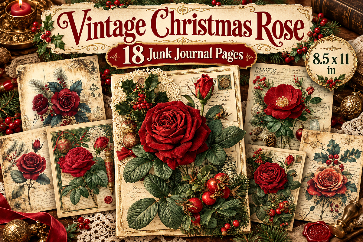 Vintage Christmas Rose Printable, a Background Graphic by Printable Treasure (Photo 1 of 3)