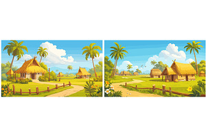 African village background cartoon, an Illustration by Stock-Smart-Start