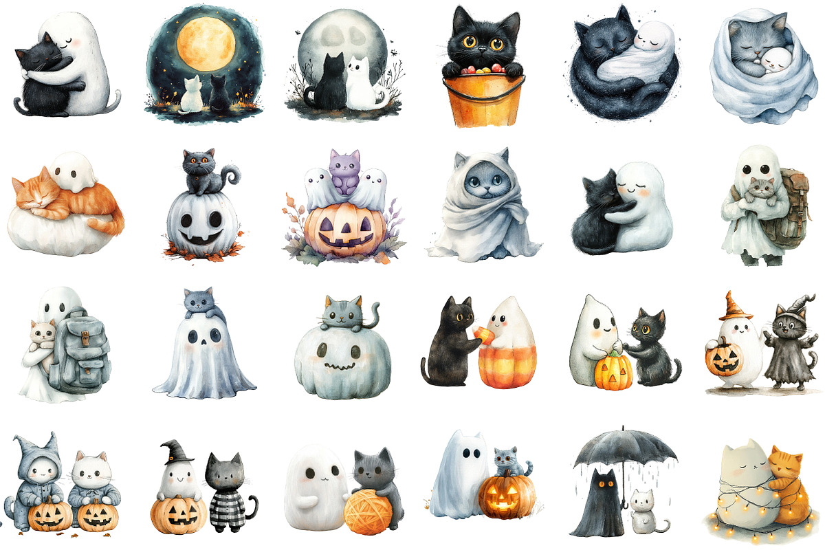 Ghost with Cat Clipart, an Illustration by Sublimation Artist (Photo 2 of 6)