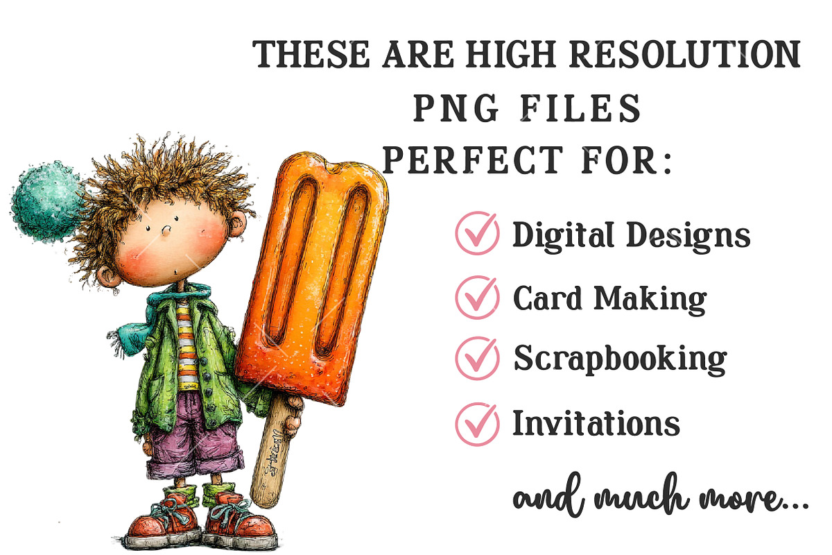 Whimsical Summer Funny Kids Clipart, an Illustration by OK Design (Photo 4 of 6)