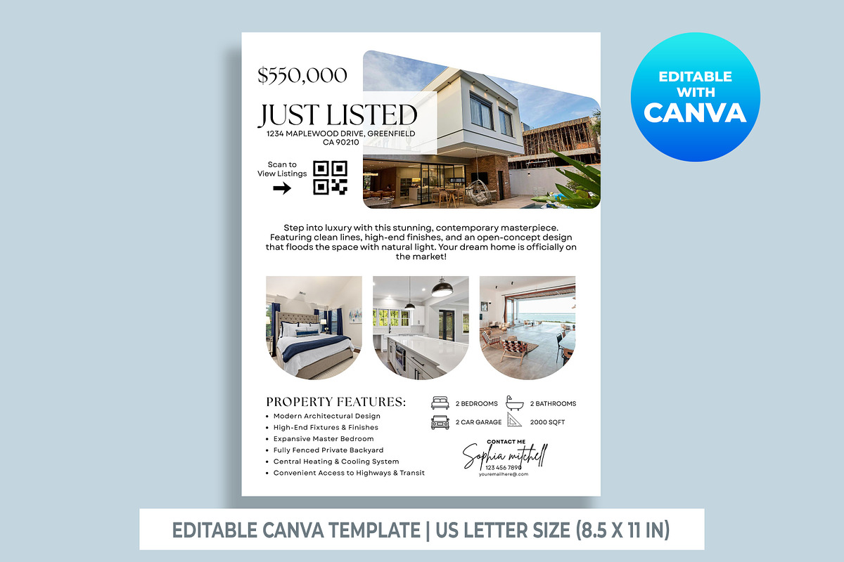 Just Listed Flyer Canva Template, a Flyer Template by M9 Design (Photo 1 of 5)