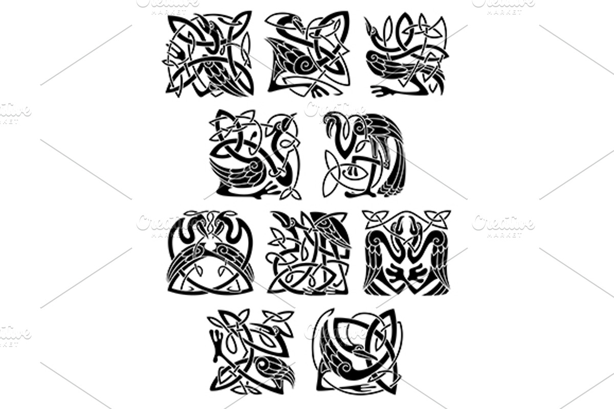 Celtic heron, stork and crane birds, a Pattern Graphic by Vector Tradition (Photo 1 of 3)