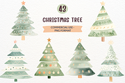Watercolor Christmas Tree Winter PNG, a Seasonal Illustration by SugarCloudStudioArt (Thumbnail 1 of 4)