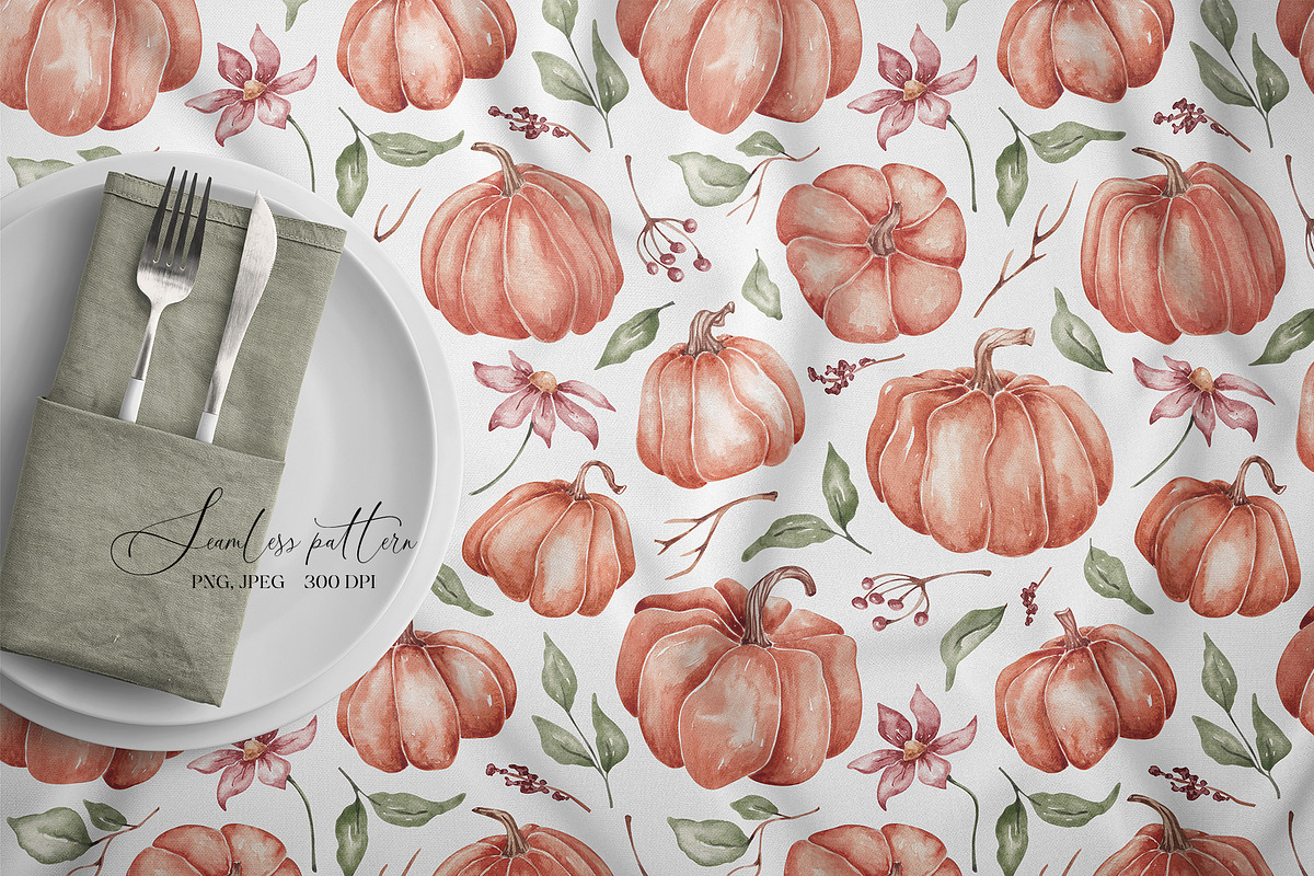 Watercolor pumpkins seamless pattern, a Pattern Graphic by SirenaArt (Photo 11 of 13)