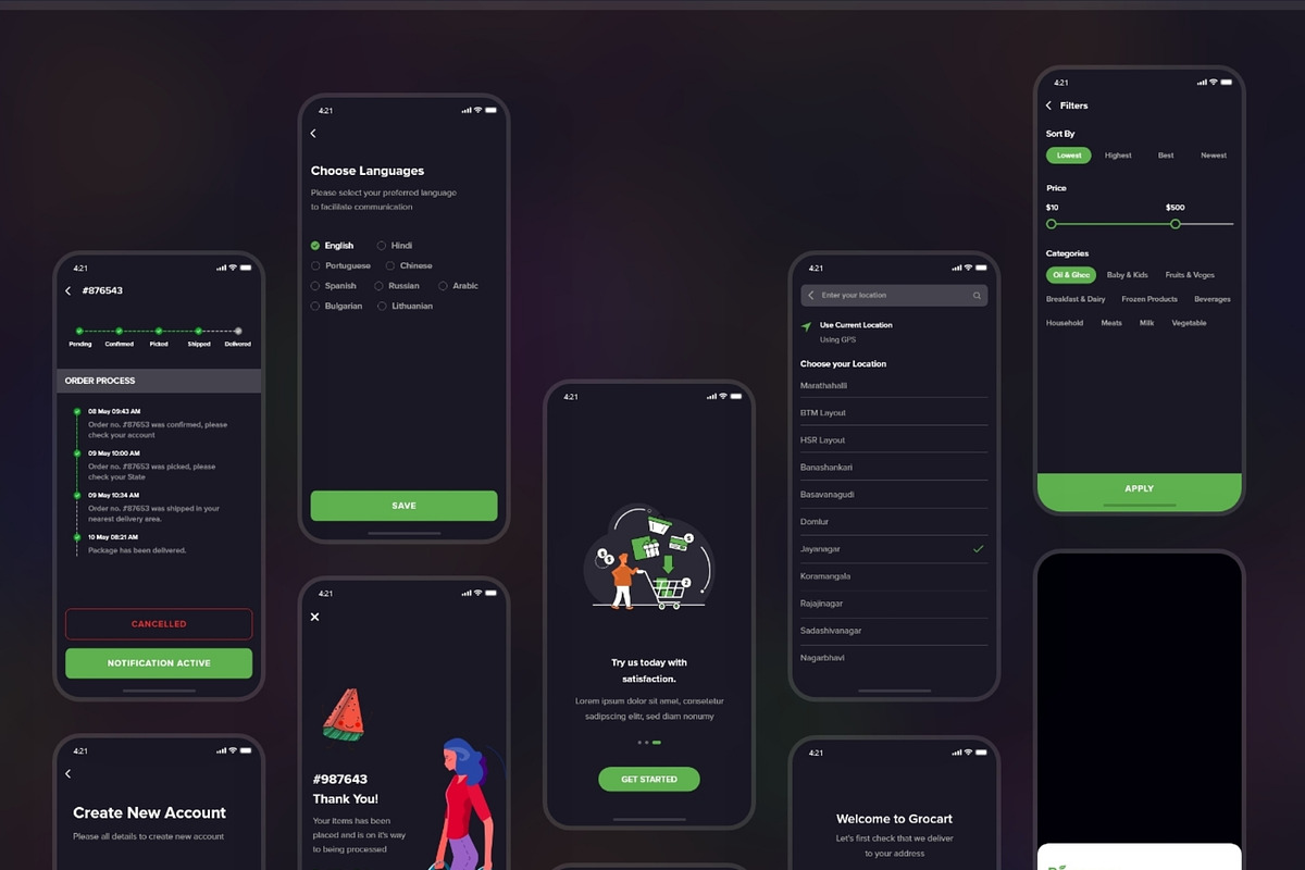 Bigrocery Dark UI Kit for Grocery, a Wireframe Template by SyalUIUX (Photo 7 of 7)