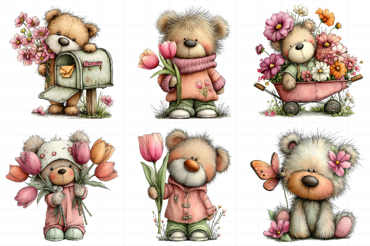 Spring Teddy Bear Illustration Bundl, an Illustration by Daily.Designs (Photo 8 of 8)