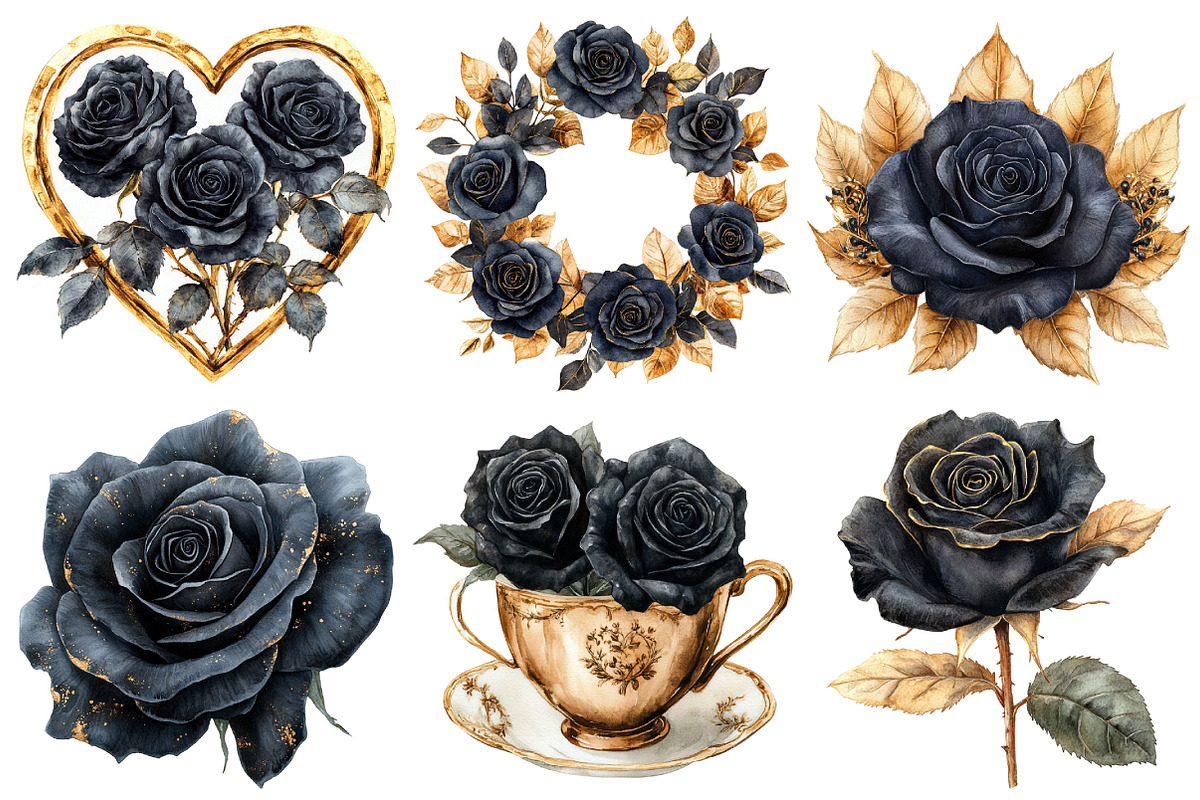 Black and Gold Rose Clipart, an Illustration by Pixels.Craft (Photo 3 of 7)