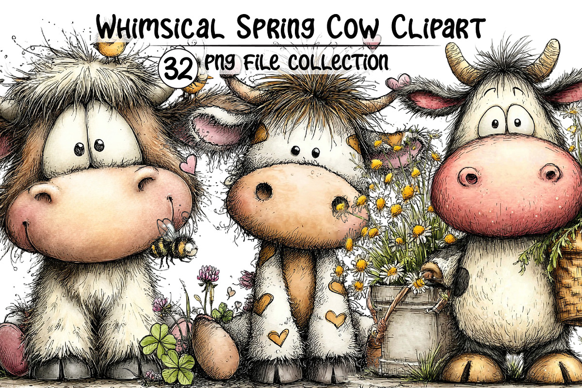 Whimsical Spring Cow Clipart, an Illustration by Dream Creation (Photo 1 of 6)