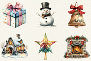 Retro Christmas Watercolor Clipart, an Illustration by OK Design (Thumbnail 4 of 5)