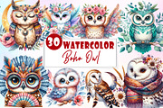 Boho Owl Sublimation Clipart, an Illustration by Watercolor design (Thumbnail 1 of 5)