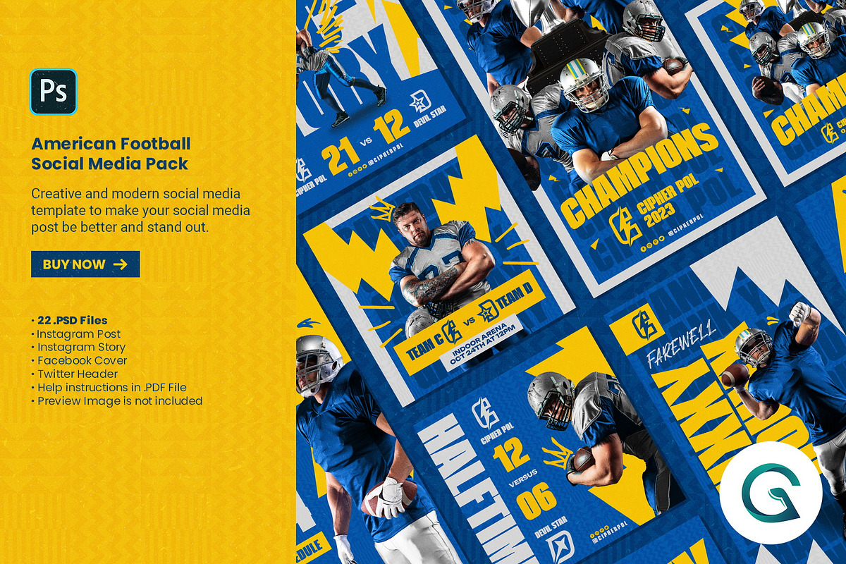 American Football Social Media Pack, a Social Media Template by Geelator Studio (Photo 1 of 5)