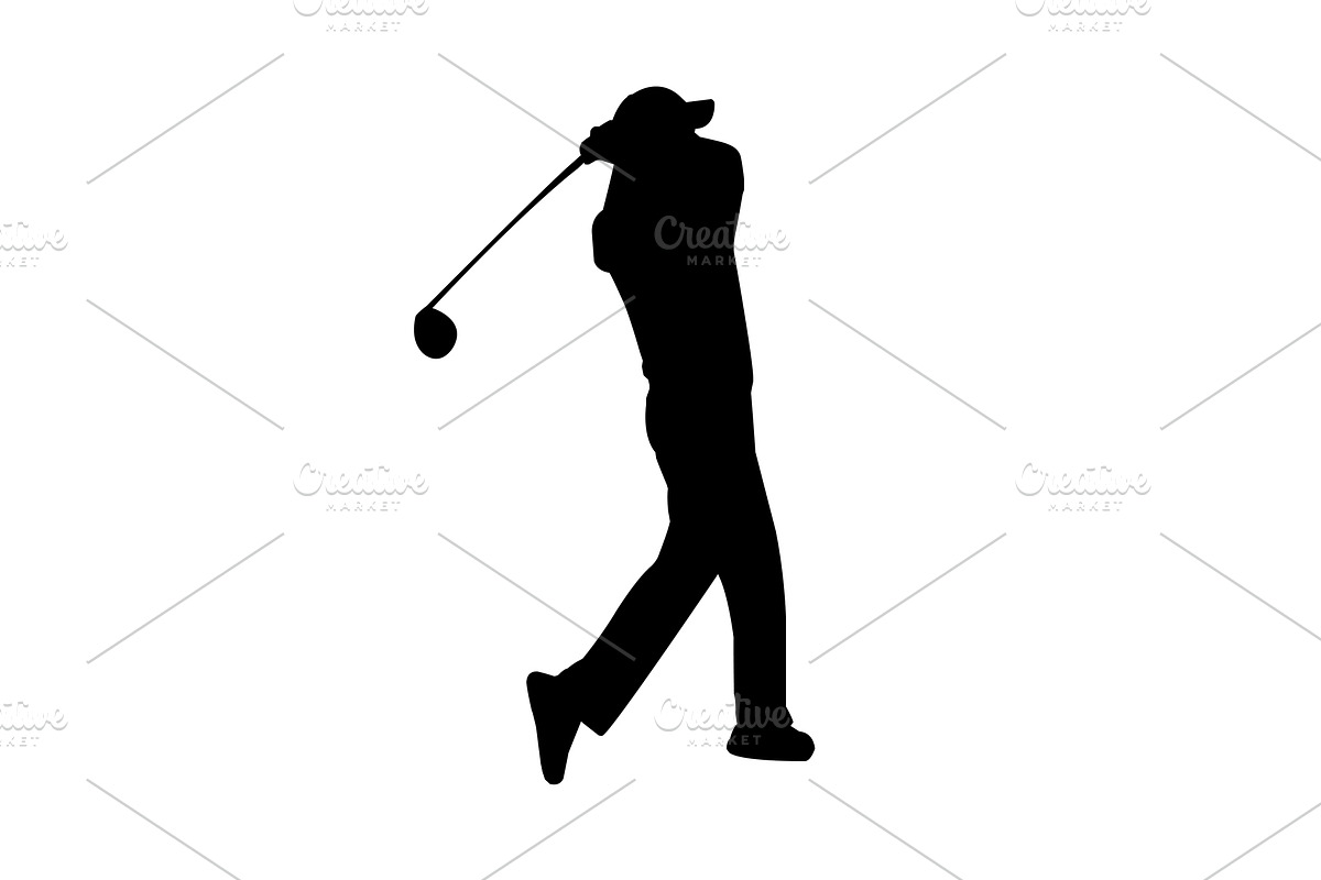 vector of silhouette golfer, a Person Illustration by charnsitr