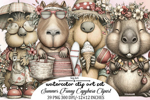 Summer Funny Capybara Clipart Bundle, an Illustration by SVGArt