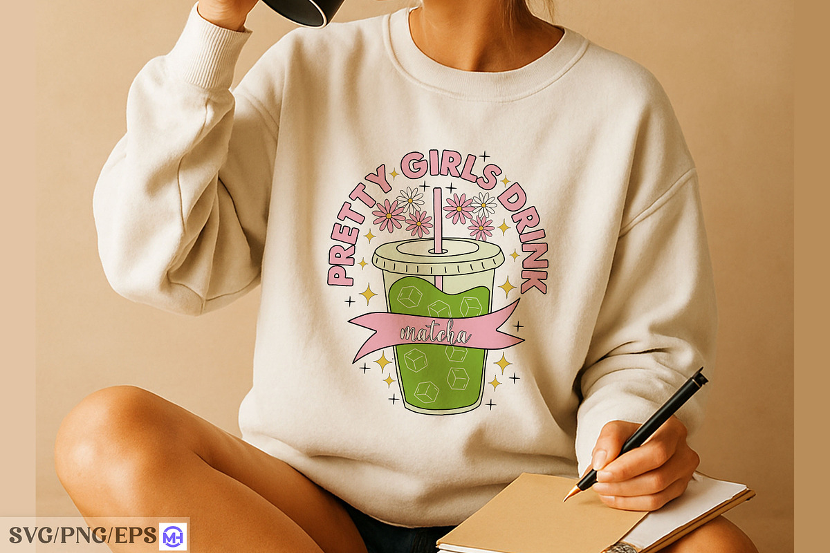 Pretty Girls Drink Matcha Hand-drawn, a Graphic by mh_arif (Photo 3 of 4)