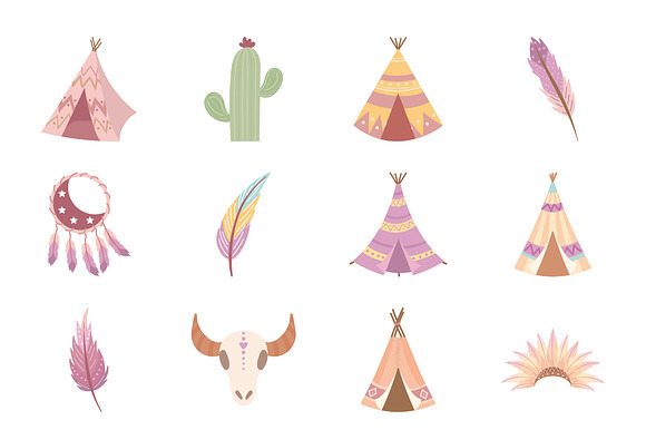 Boho Teepee Tribal Illustration Set preview 2